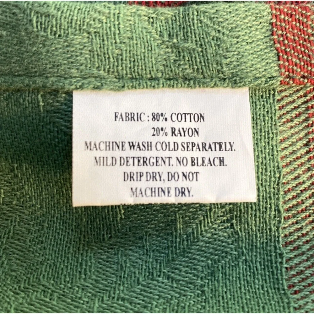 Woven Christmas Holiday Tablecloth Cotton Red Green Plaid Festive Holly Leaves